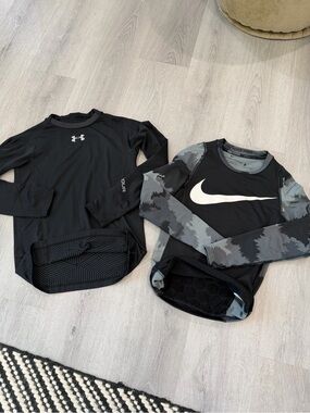 Boys youth Nike Pro Hyperwarm + UA cold gear long sleeve shirts size medium